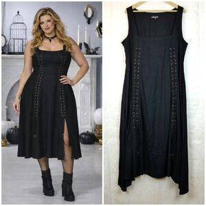 Pyramid Collection Dress Womens 2X Black Corset Lace Up Midi Medieval Gothic